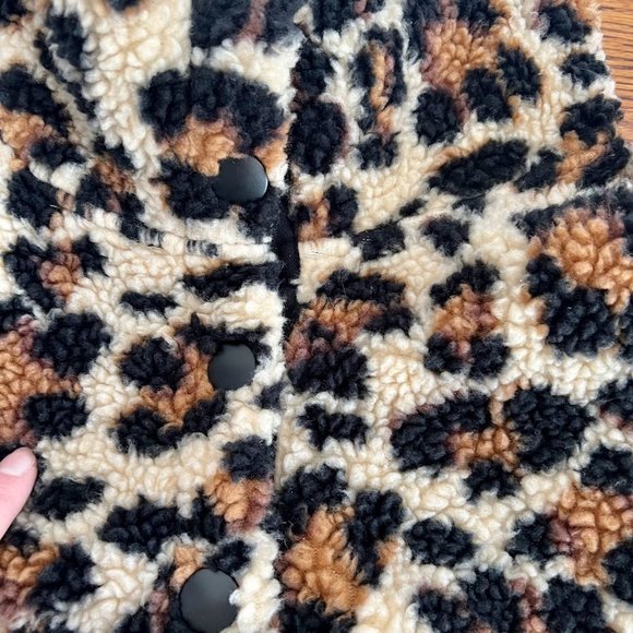 J.Crew Snap Collar Sherpa Sweatshirt in Leopard - L - Picture 5 of 8